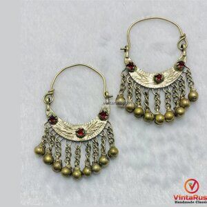 Boho Tribal Hoop Earrings: Kuchi Dangling Bells Earrings